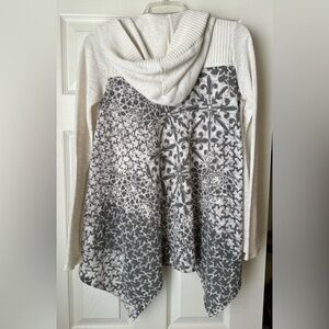 Prana Hooded HiLo Duster Open Cardigan in Cream and Gray - XS